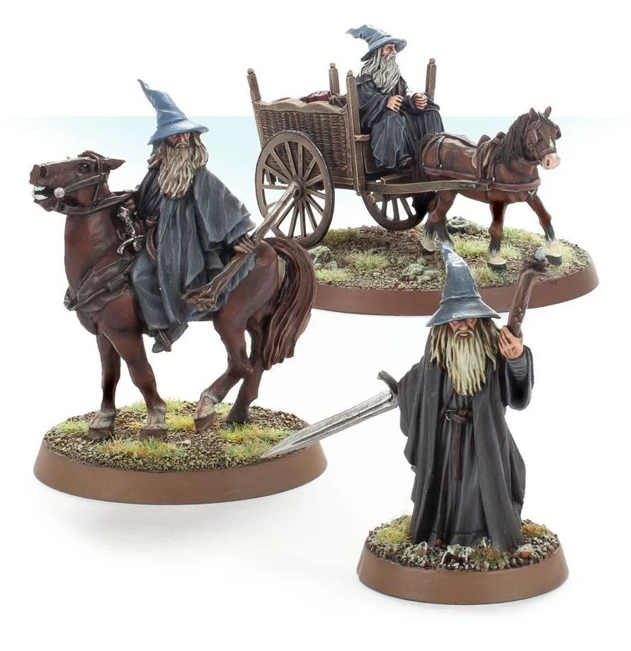 Gandalf the Grey a piedi, in arcione e su carretto