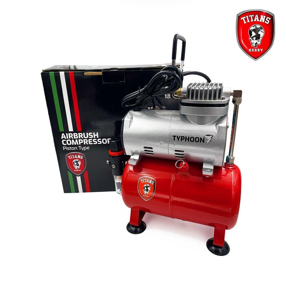 TITANS HOBBY: Compressore per Aerografia a Pistone Typhoon, 1/6Hp - 220-240V 50Hz con serbatoio aria da 3Lt